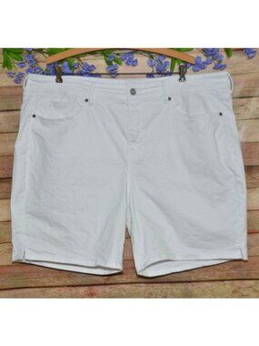 NYDJ Ella Denim Bermuda Jean Shorts Side Slits White Plus Size 22WP Lift Tuck